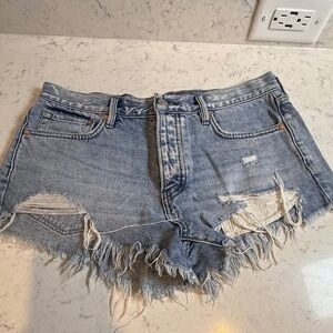 We The Free Free People‎ Distressed Denim Shorts Light Wash Blue Size 27